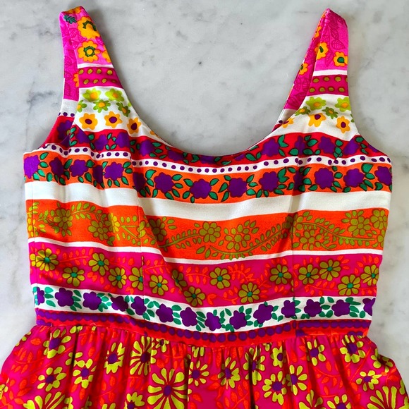 Vintage 60s 70s Psychedelic Hippie Floral Maxi Sleeveless Dress / Small - Picture 7 of 9